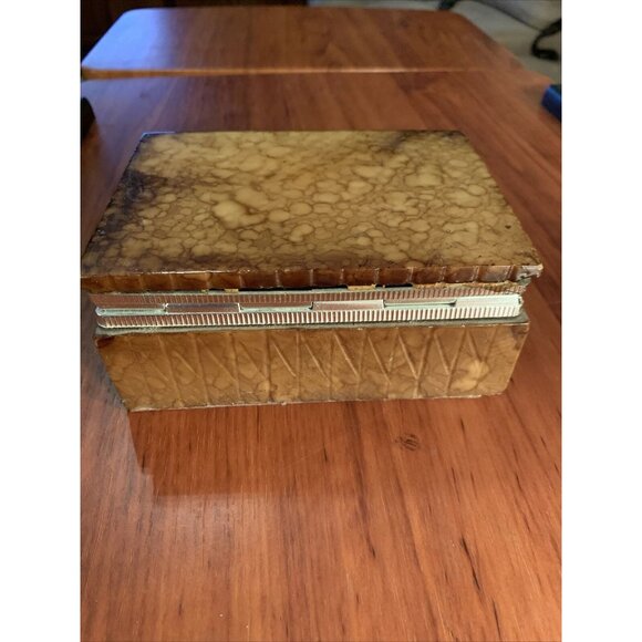 Vintage Italian Marble Tortoiseshell Look Hinged Box Silver-Tone Trim Jewelry Tr - Picture 4 of 16